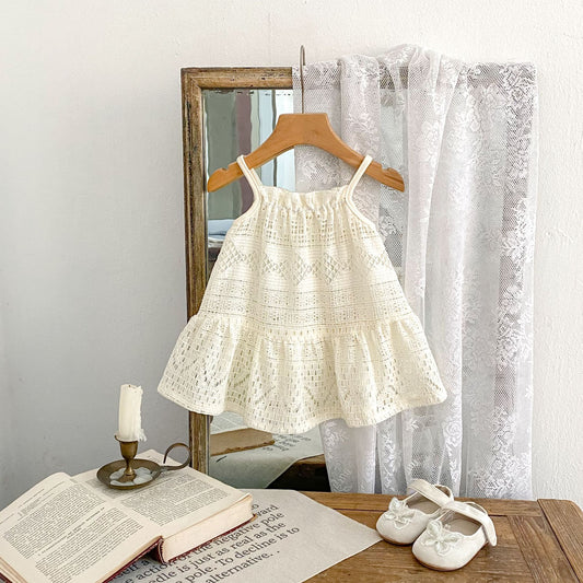 Hollowed-out lace suspender dress