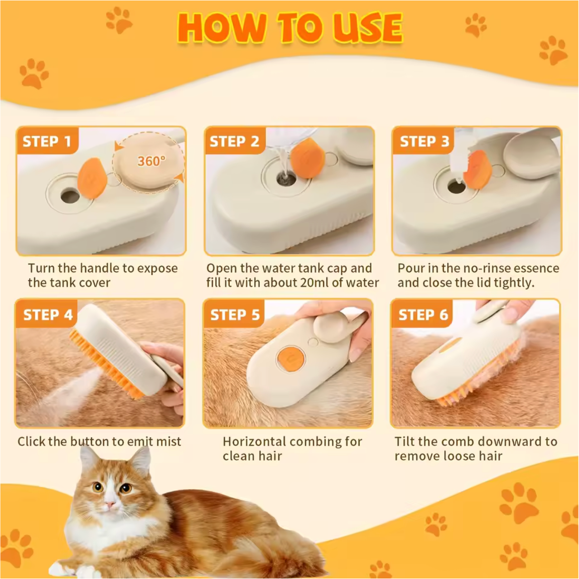 3-In-1 Rechargeable Steam Pet Brush