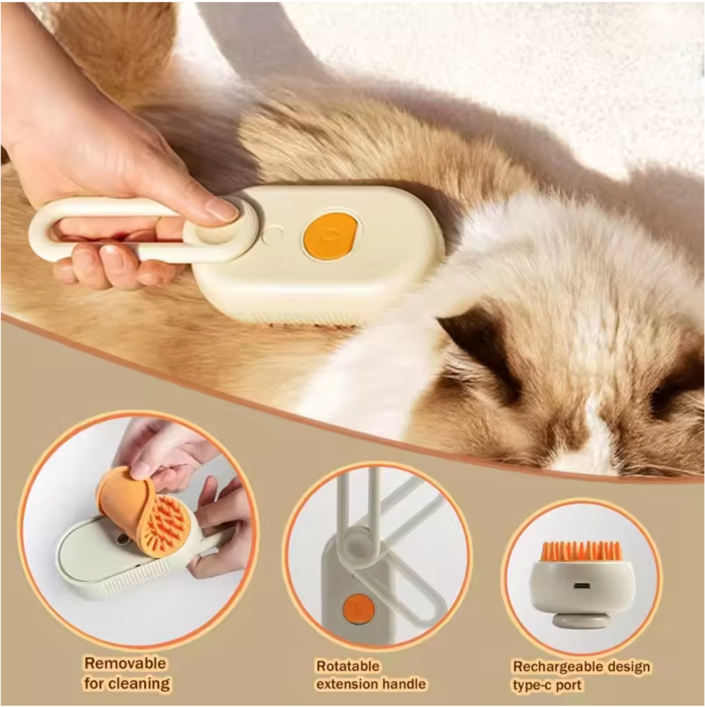3-In-1 Rechargeable Steam Pet Brush