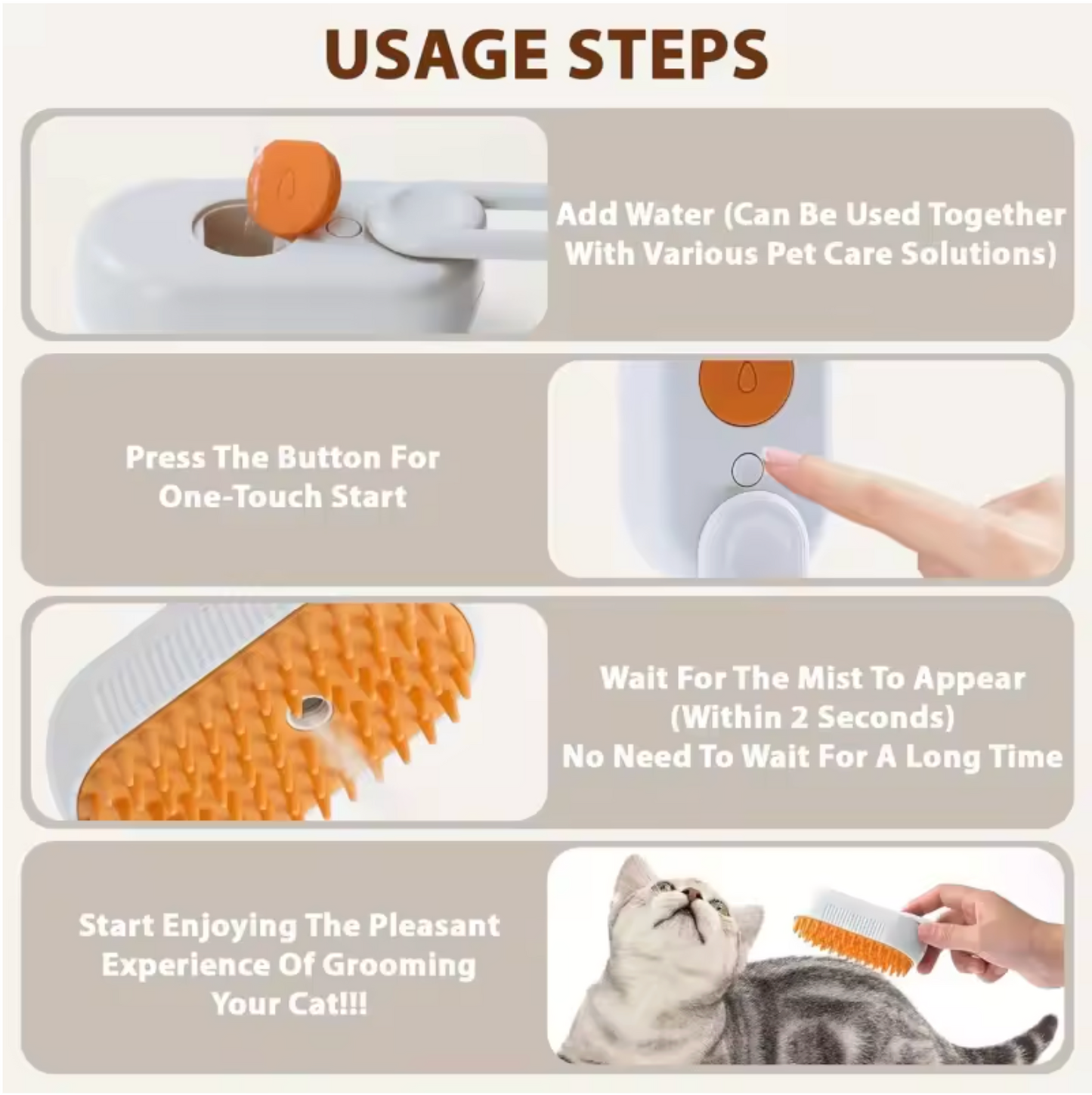 3-In-1 Rechargeable Steam Pet Brush